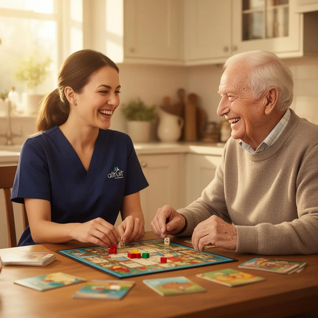 Altruit caregiver providing companion care at home